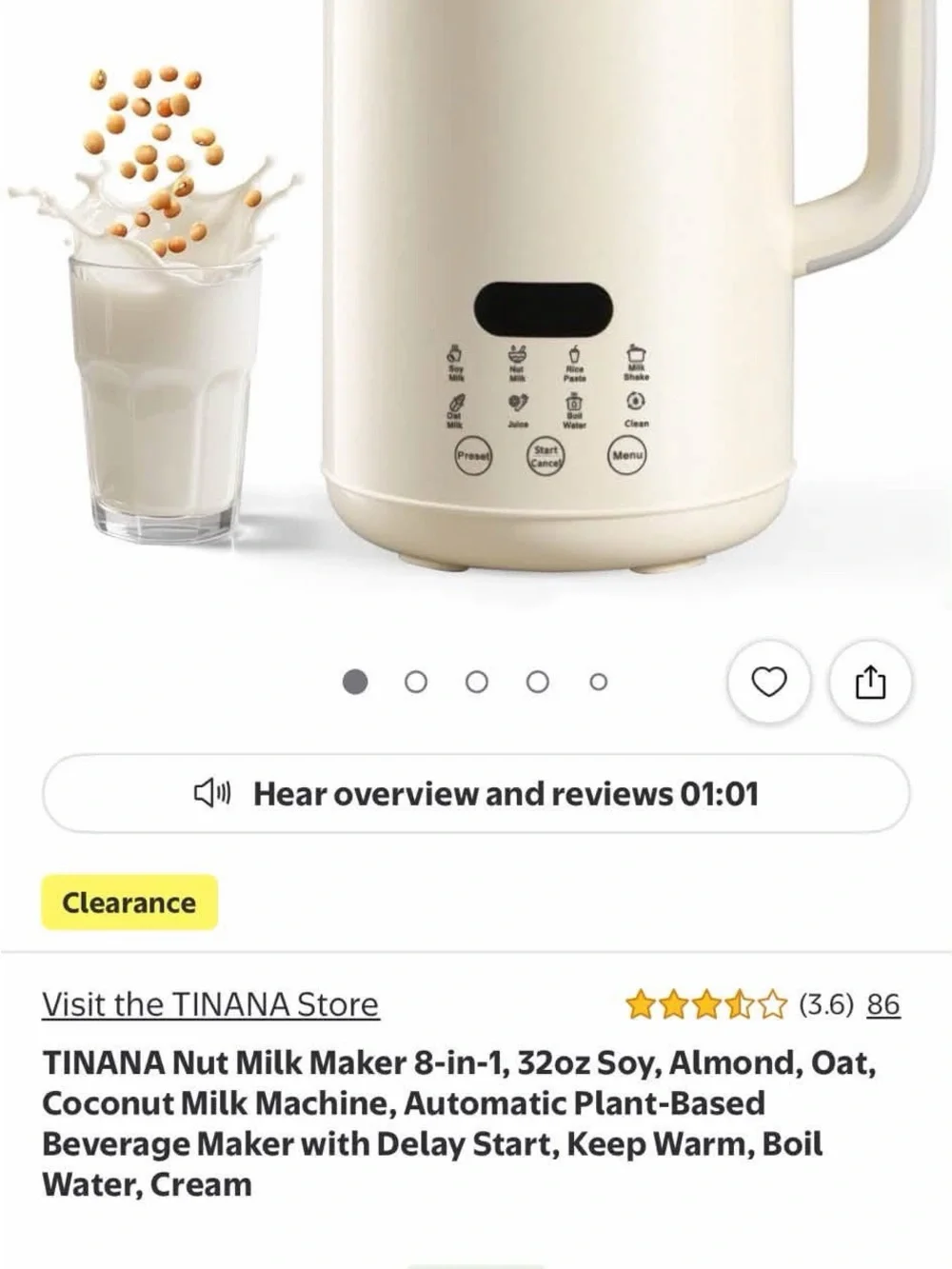 Cream Electric Soy & Nut Milk Maker with Digital Display